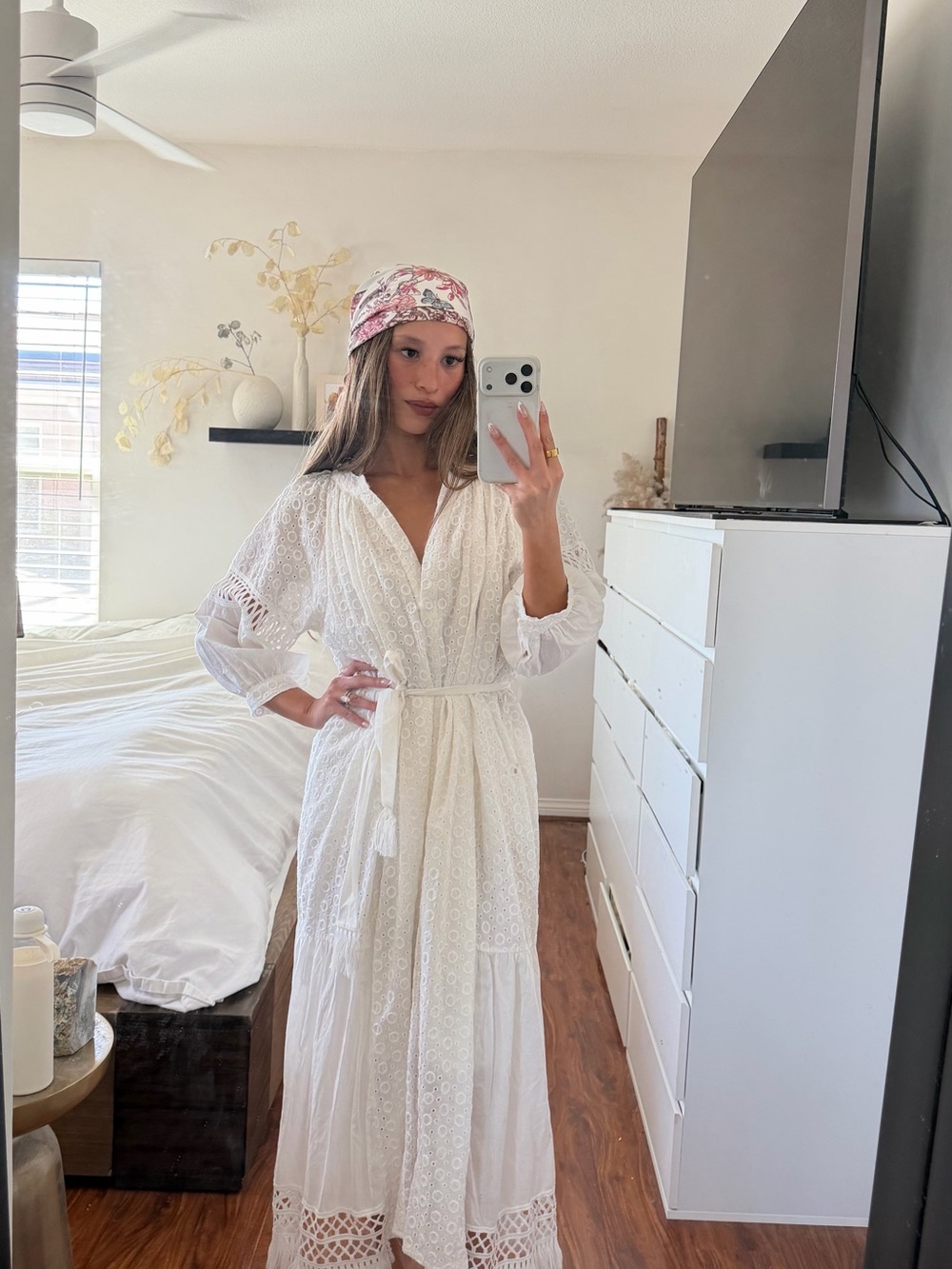 storets White Eyelet Lace Maxi Dress with Tassel Tie
